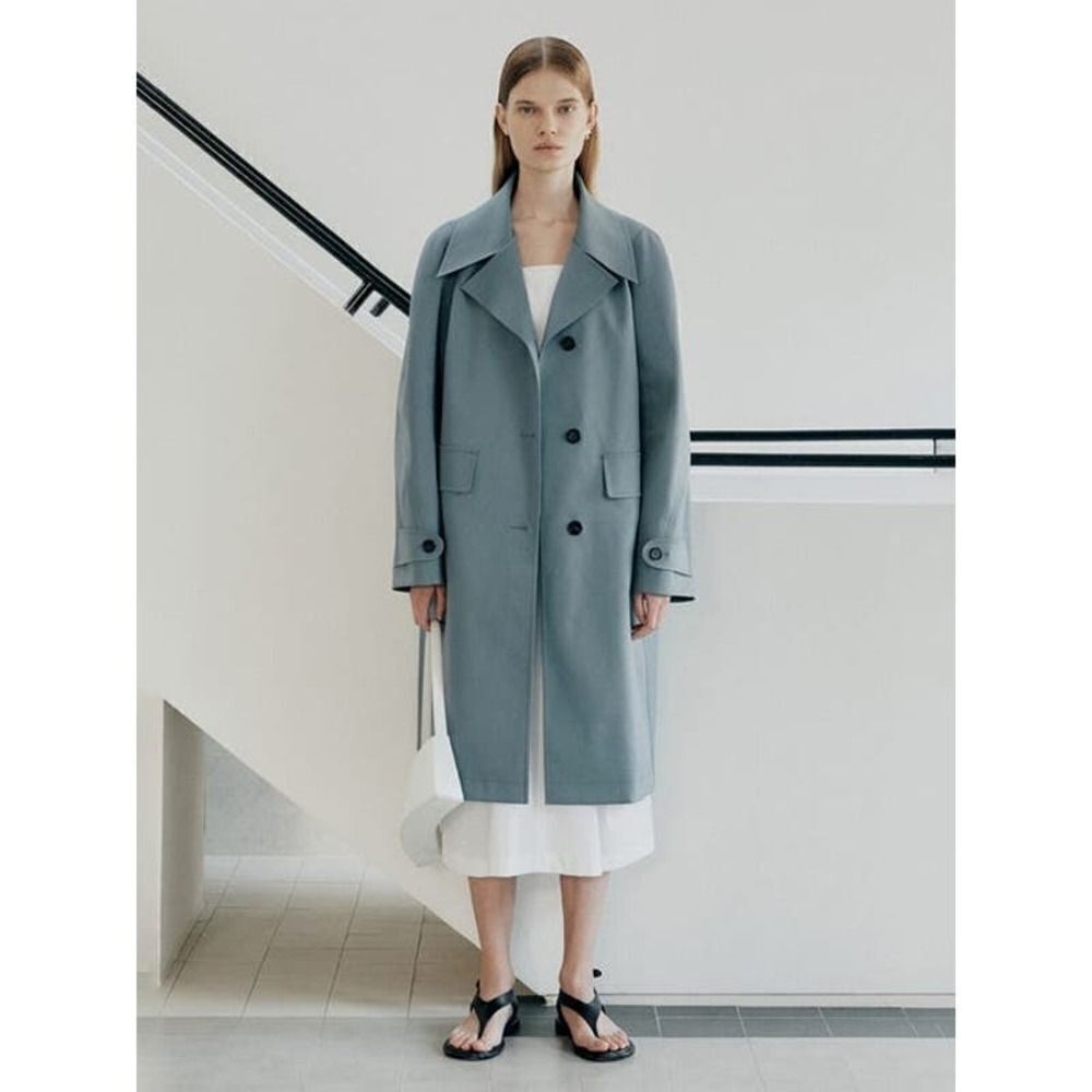 LOW CLASSIC Curve Sleeve Trench Coat Grey Blue Large